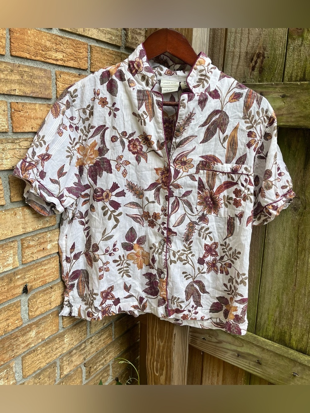 Rachel Zoe White Floral Button-Up Pajama Top 100% Organic Cotton